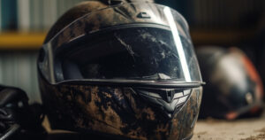 helmet with scratched visor