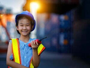 kid using walkie talkie