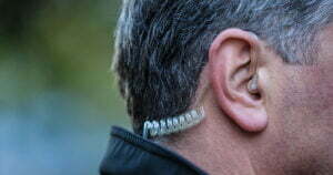 bodyguard of security service with earpiece