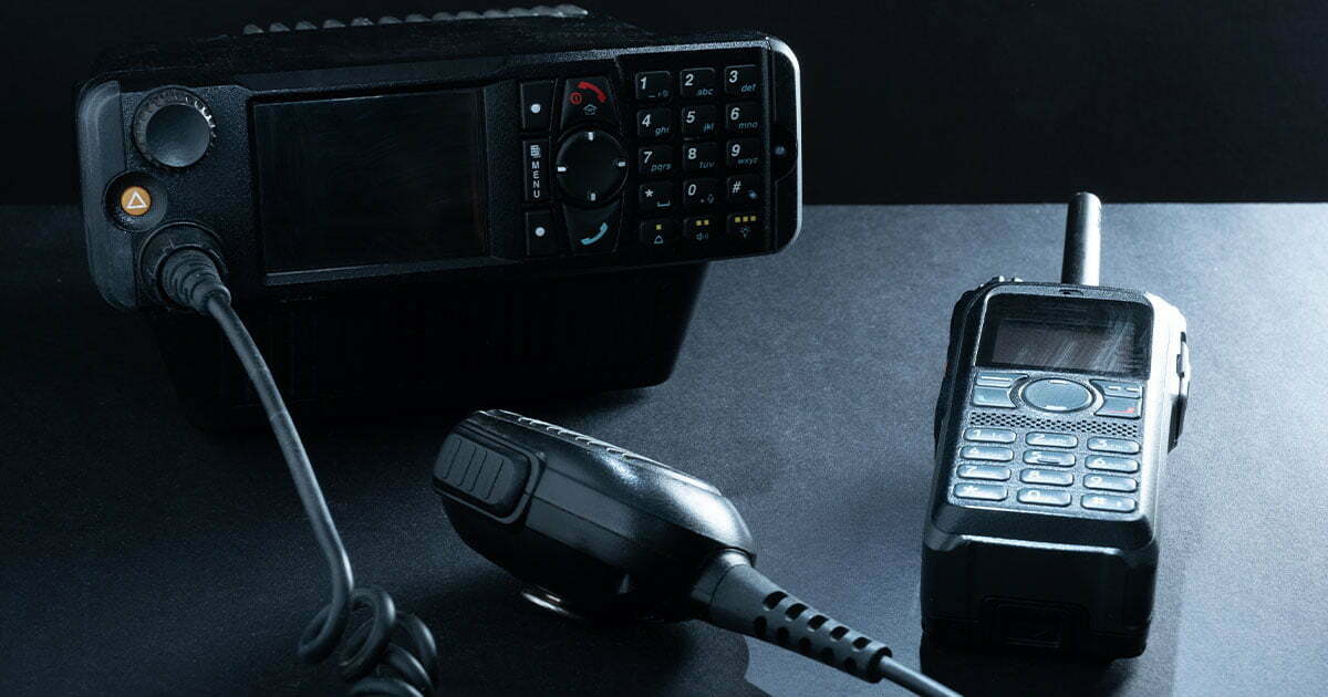 closeup of pair of mobile two way radios