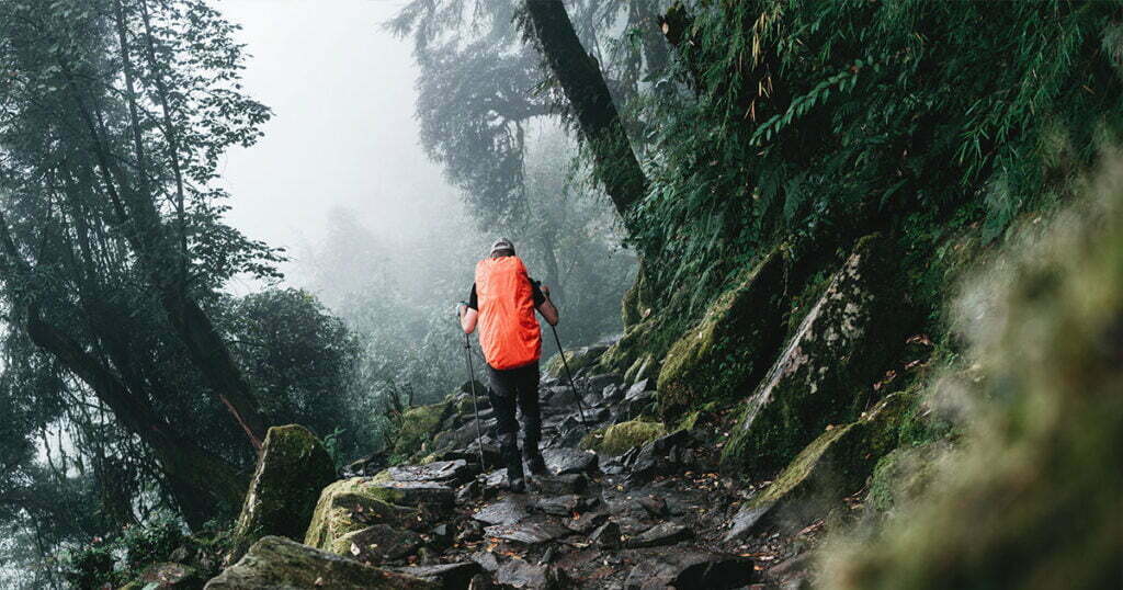 solo hiker wearing professional backpack