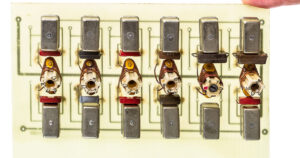 six bandpass filters on the pcb. isolated on white background