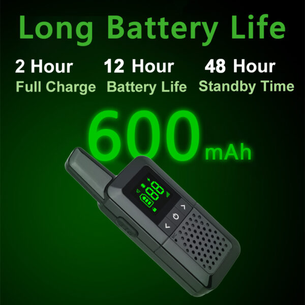 q3 mini walkie talkie long lasting battery feature